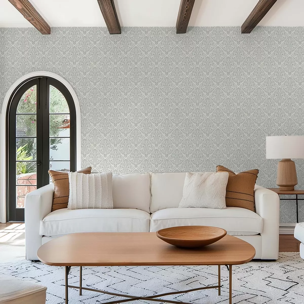 Wallpaper Lacy shoots on cream-white with turquoise outline a00815v4