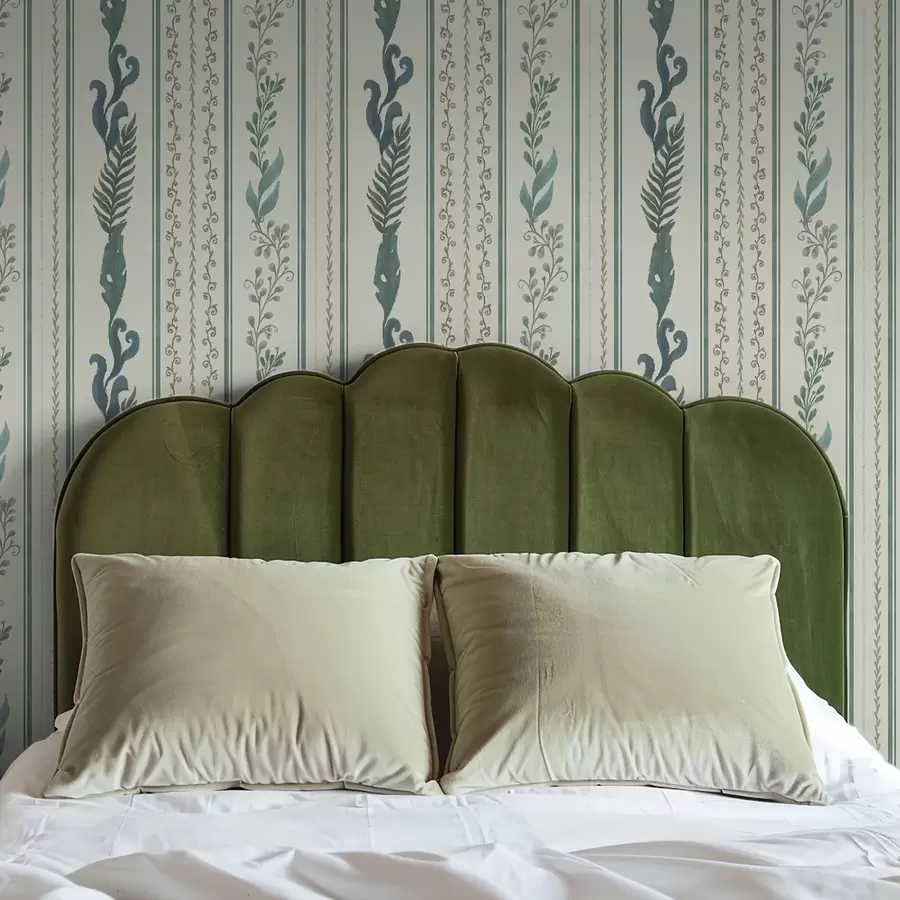 wall murals Stripes with branches and curls on warm milky ground a00823v2