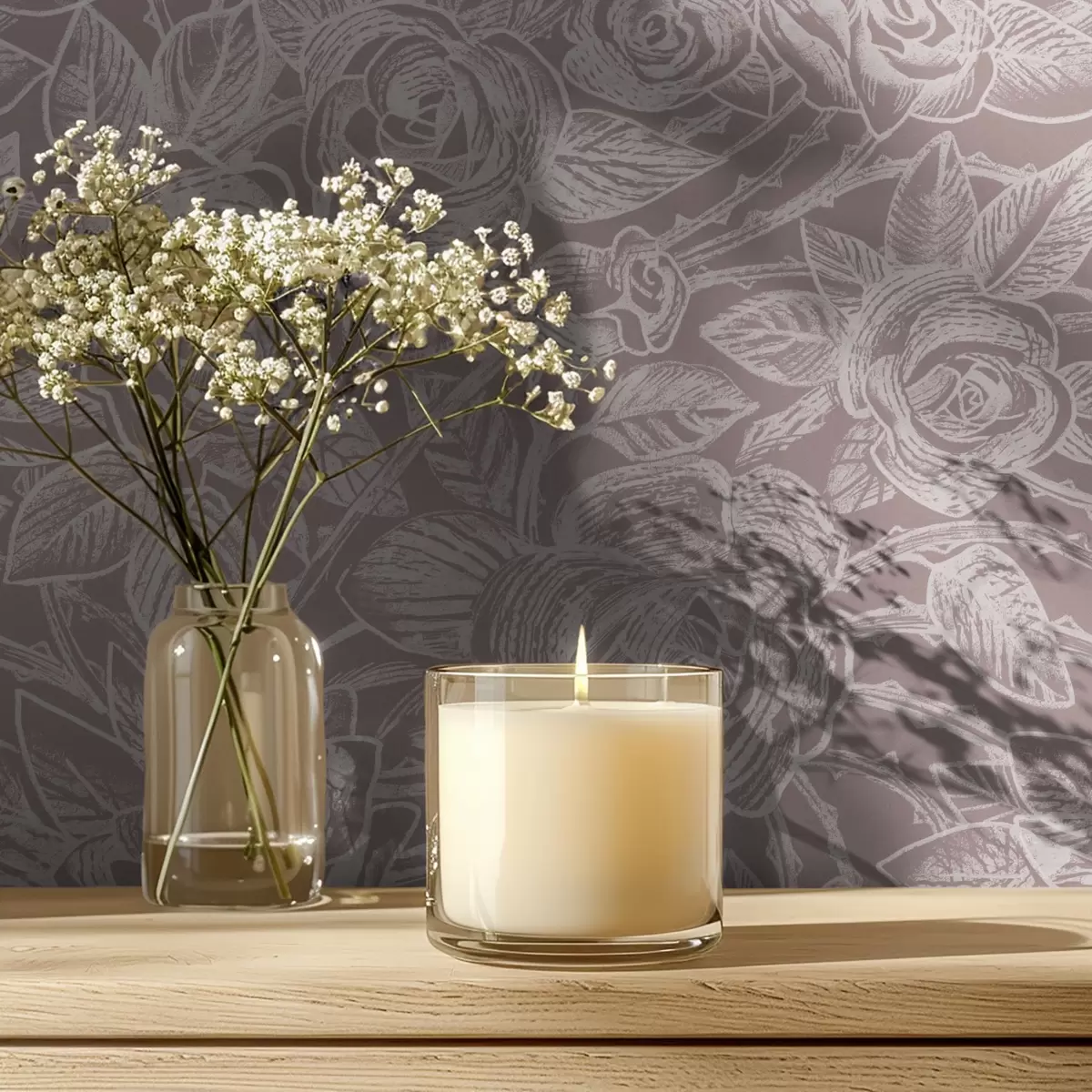 Wallpaper Engraved roses on deep gray-brown a00841