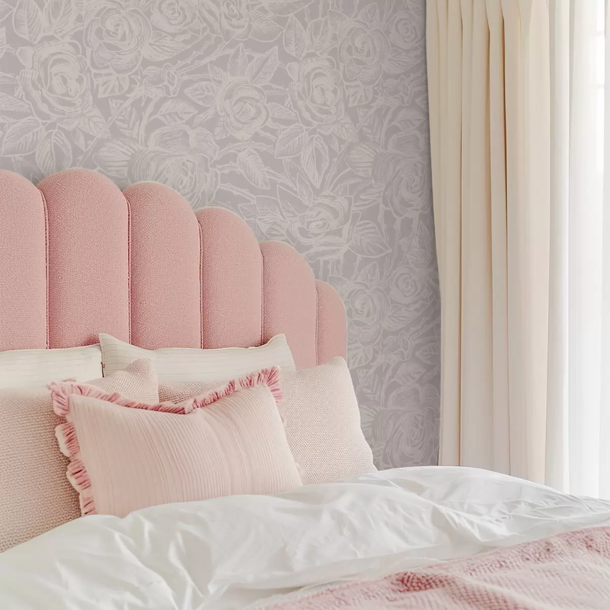 Wallpaper Engraved roses on light gray a00841v1