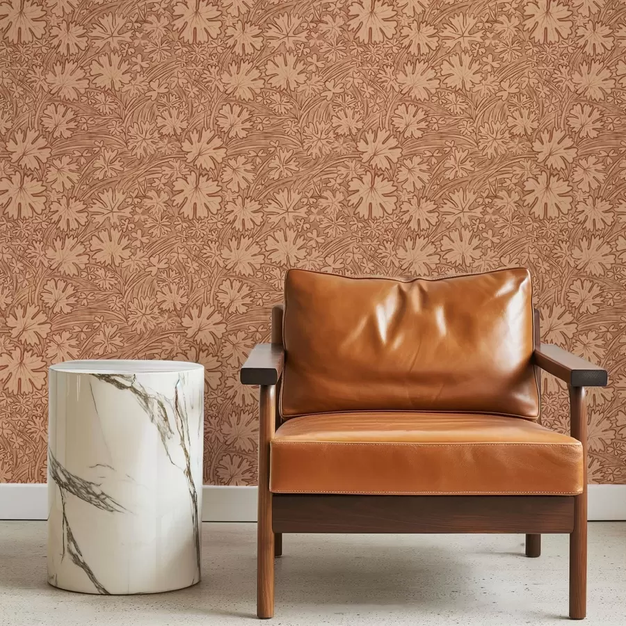 wall murals Field leaves and grasses in a terracotta-beige palette a00847