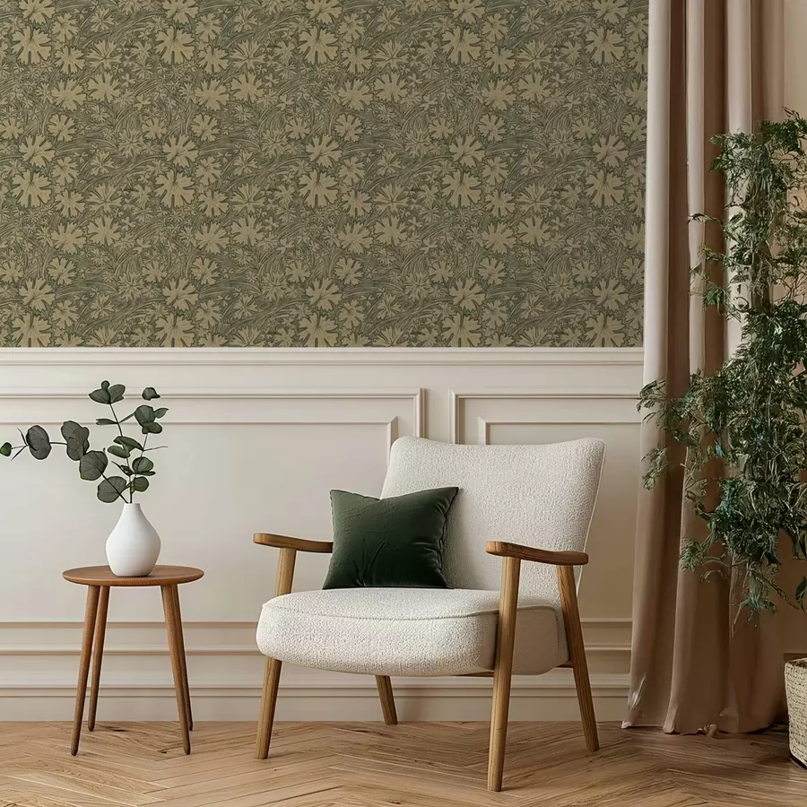 wall murals Field leaves and grasses in gray-olive shades a00847v1