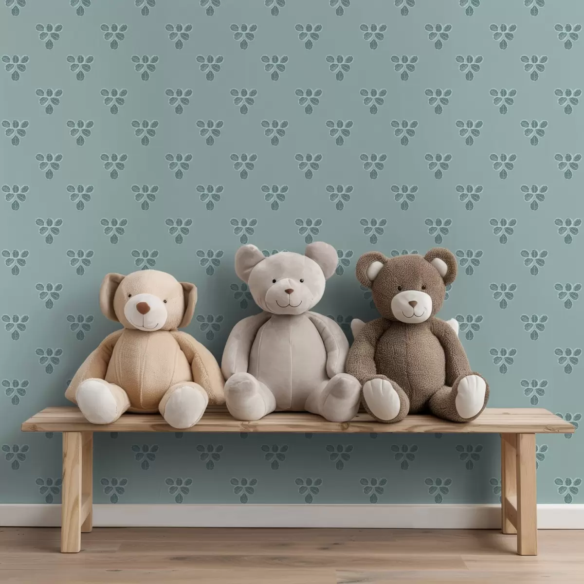 Wallpaper Small repeat: trios of leaves on cool blue a00848v1