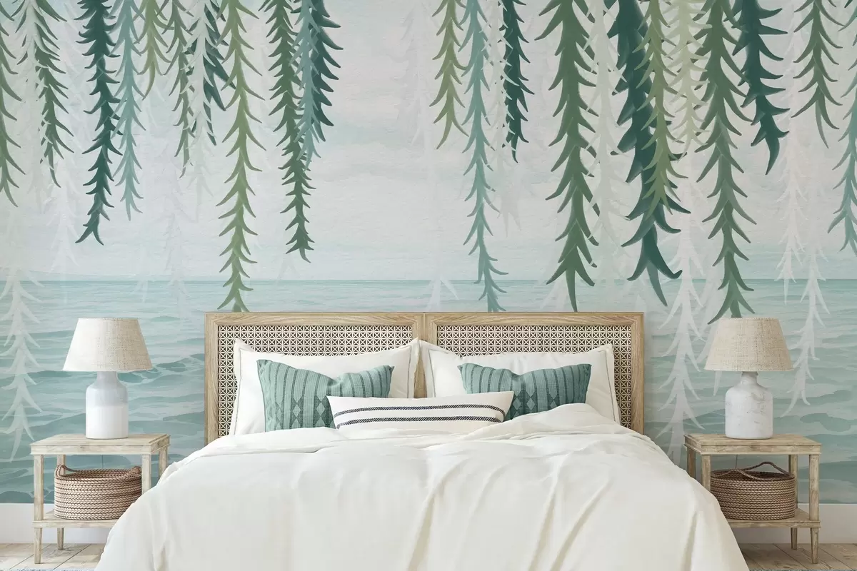 wall murals Delicate vines hanging over water watercolor style w04830
