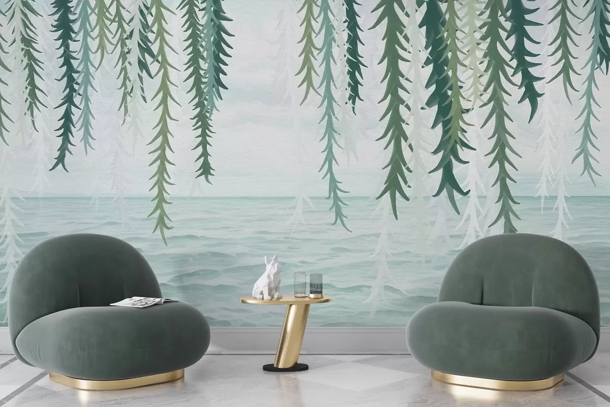 wall murals Delicate vines hanging over water watercolor style w04830