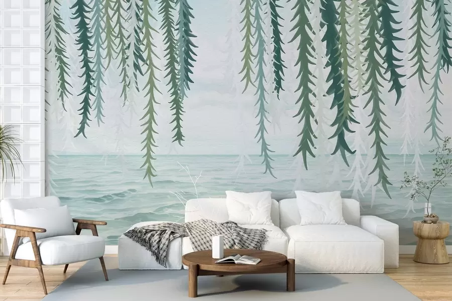 wall murals Delicate vines hanging over water watercolor style w04830