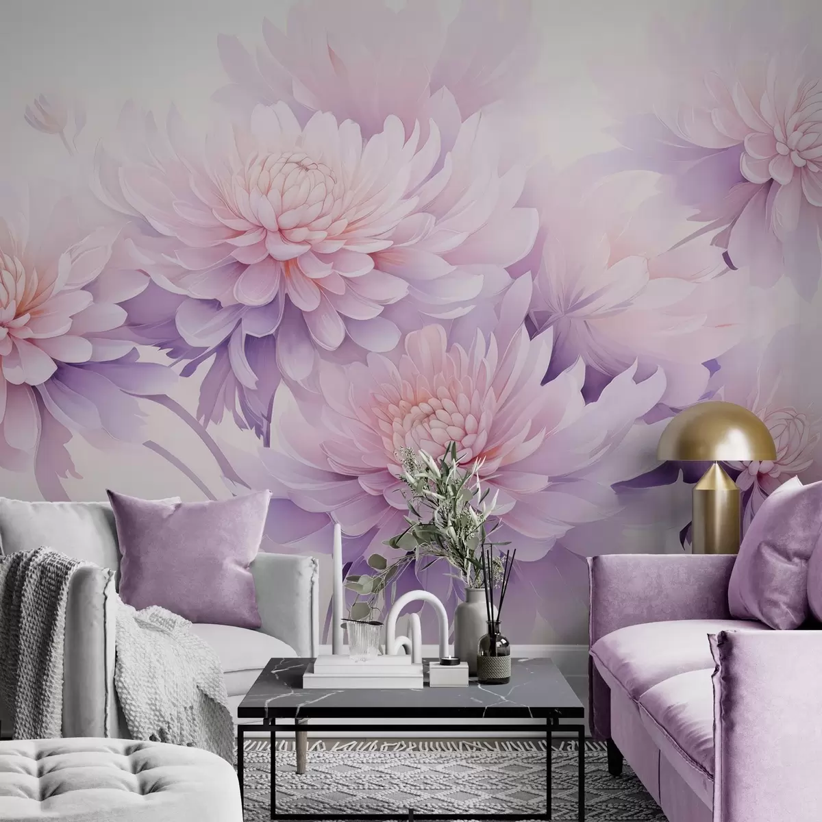 wall murals Lush watercolor chrysanthemums on a light background w04832