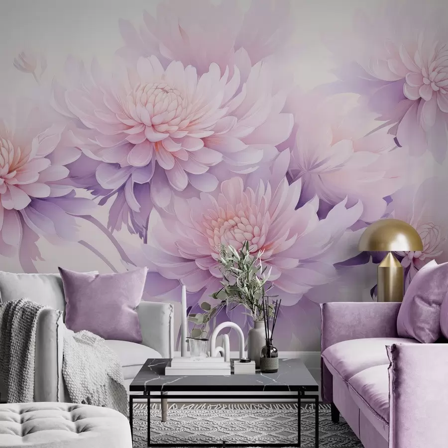 wall murals Lush watercolor chrysanthemums on a light background w04832