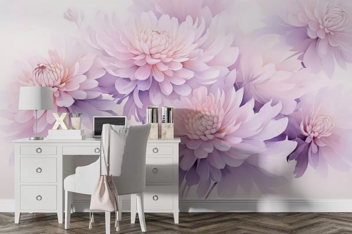 wall murals Lush watercolor chrysanthemums on a light background w04832