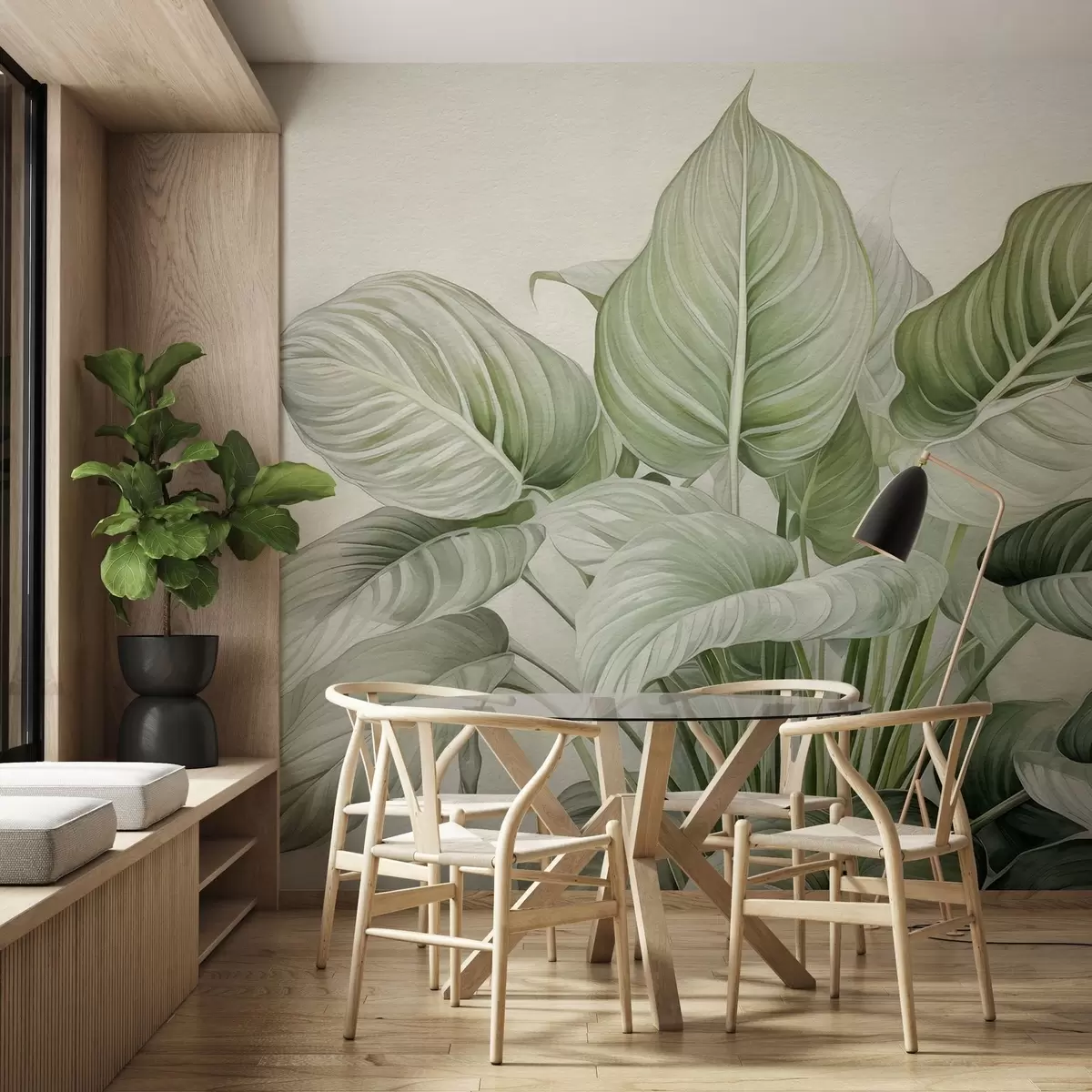 wall murals Lush bush of green leaves on the wall w04835