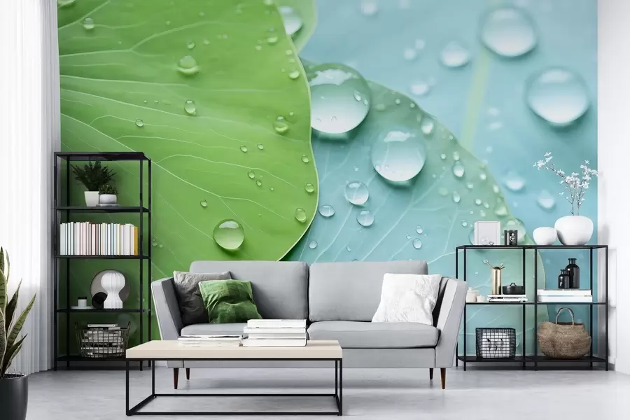 wall murals Water drops on leaves macro watercolor w04838