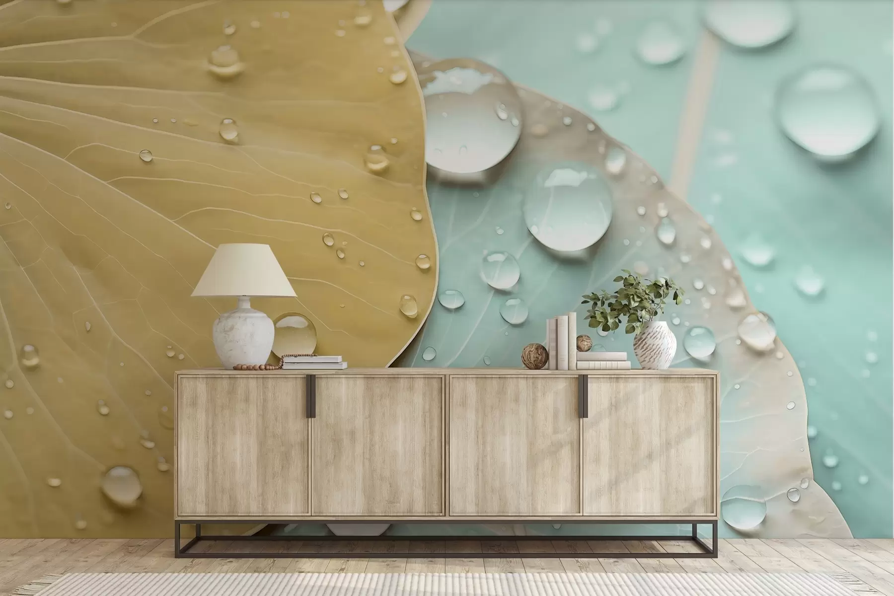 wall murals Water drops on leaves macro watercolor w04838v1