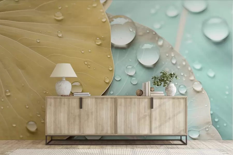 wall murals Water drops on leaves macro watercolor w04838v1