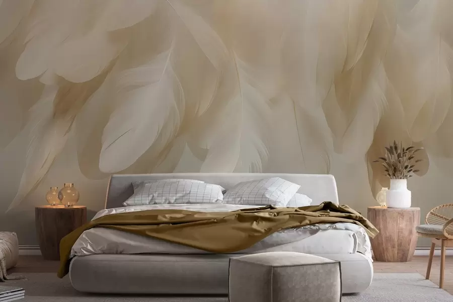 wall murals Lush and delicate hanging feathers in soothing tones w04842