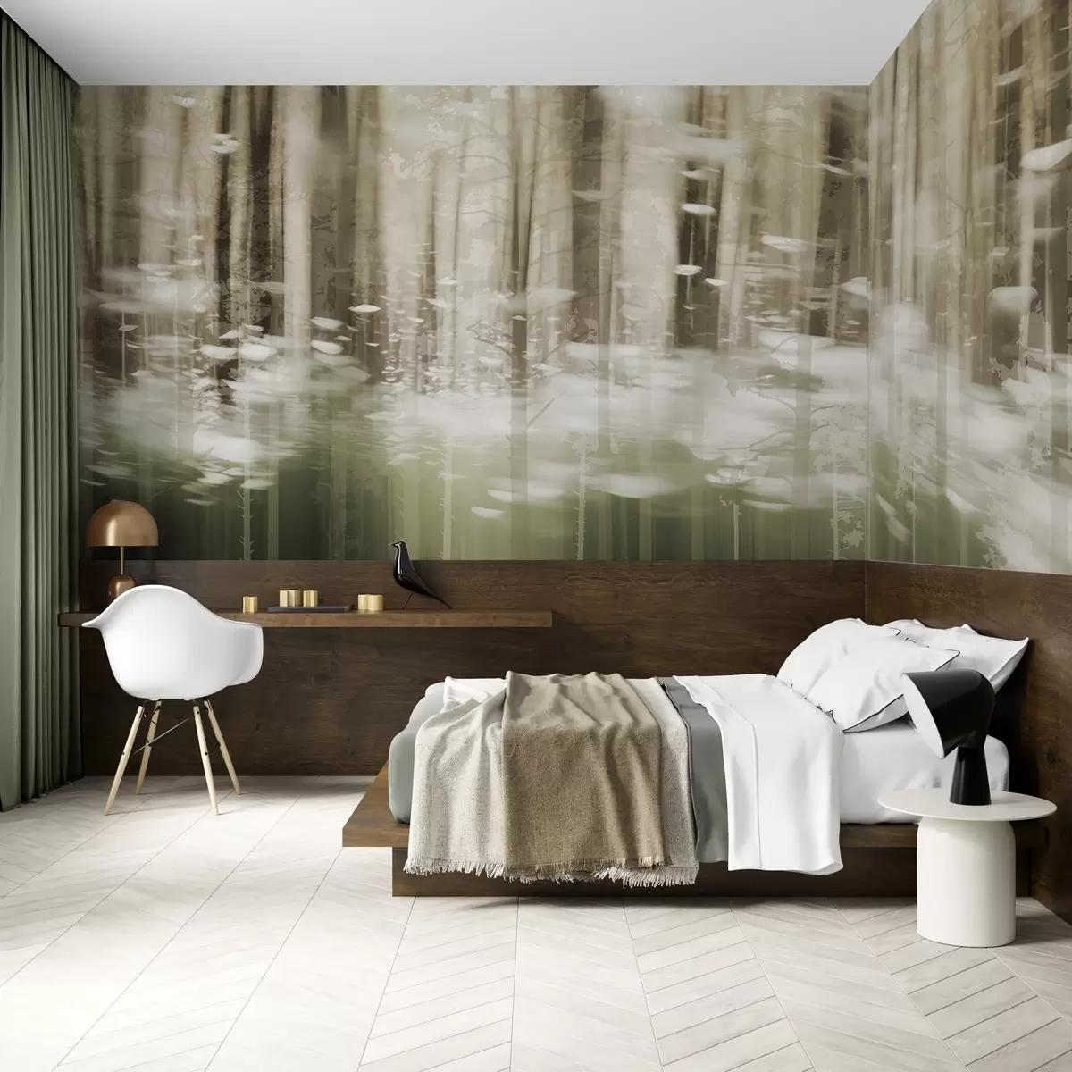 wall murals Stylized tree trunks in pastel colors w04844