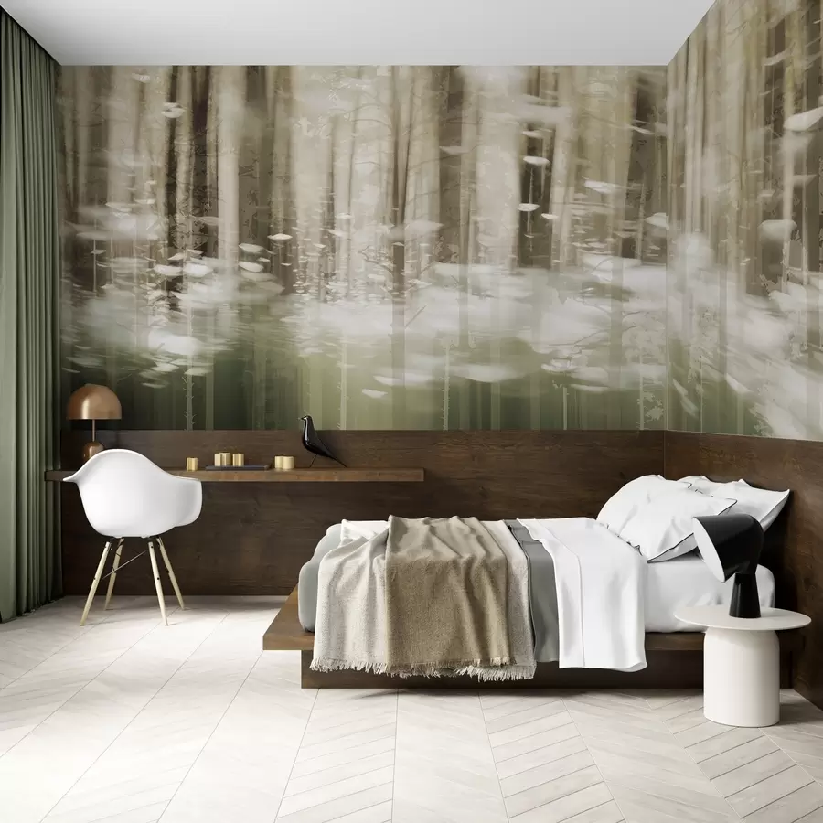 wall murals Stylized tree trunks in pastel colors w04844