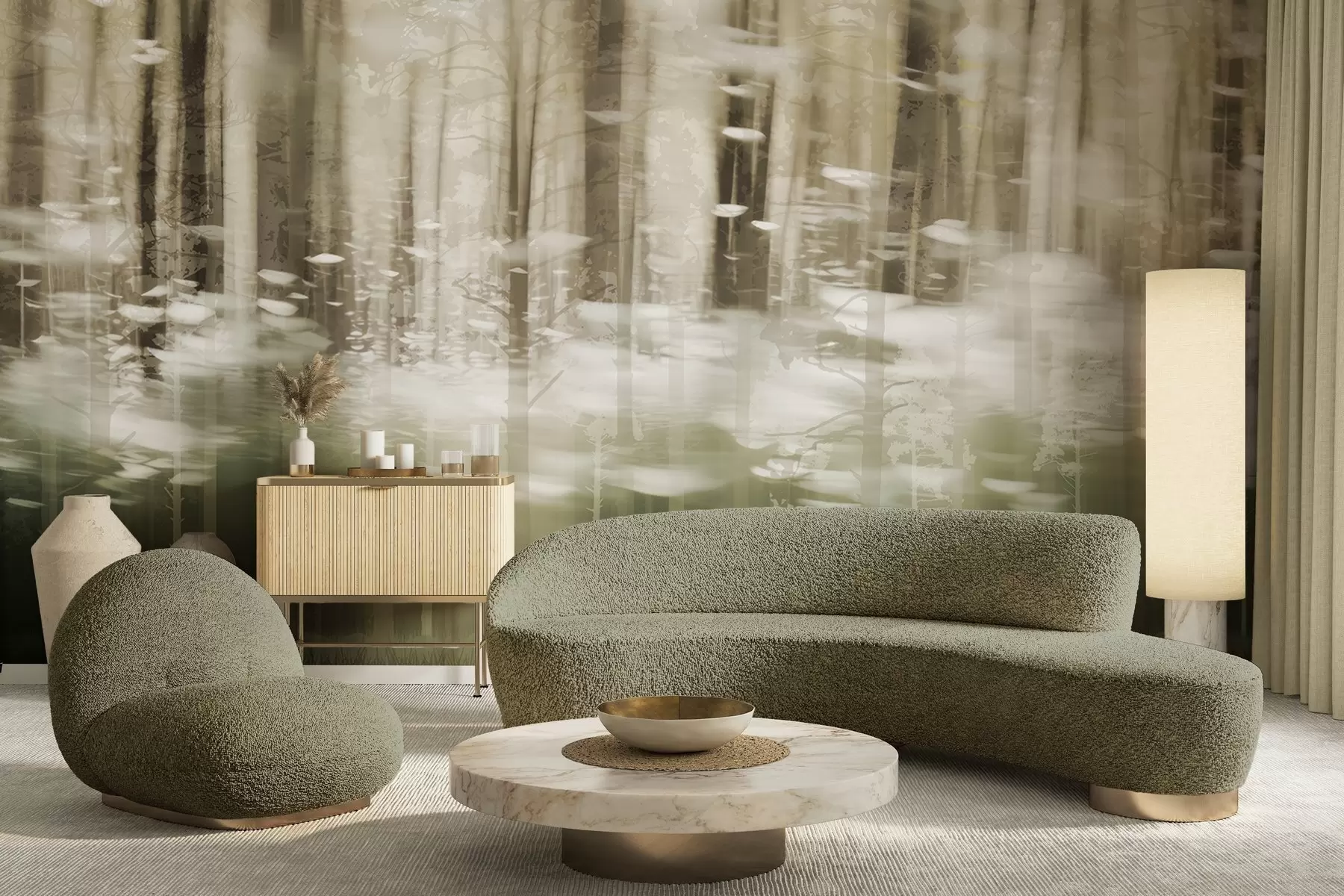 wall murals Stylized tree trunks in pastel colors w04844