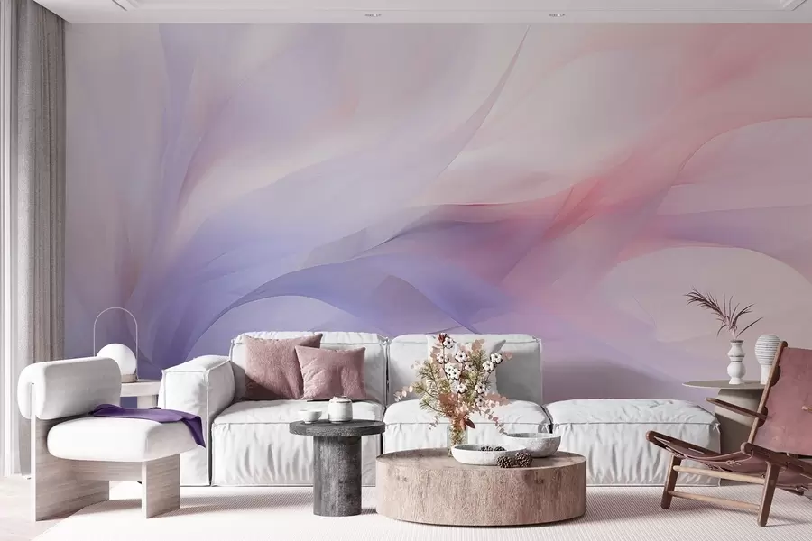 wall murals Soft abstract waves in blue and pink tones w09508