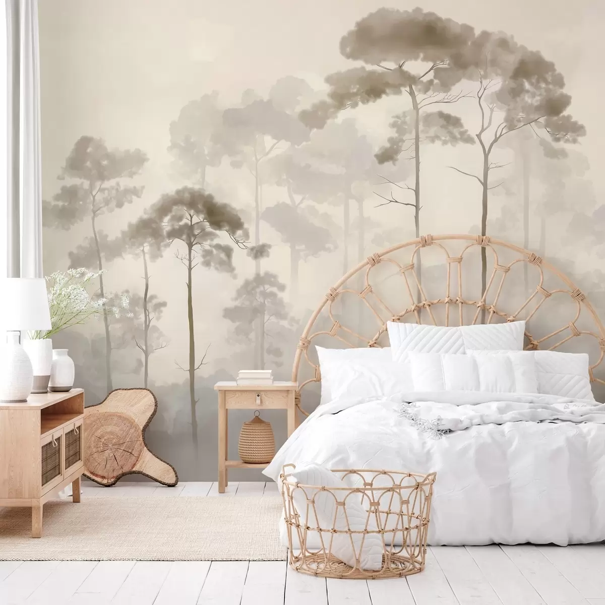 wall murals light silhouettes of pine trees in watercolour style w04634