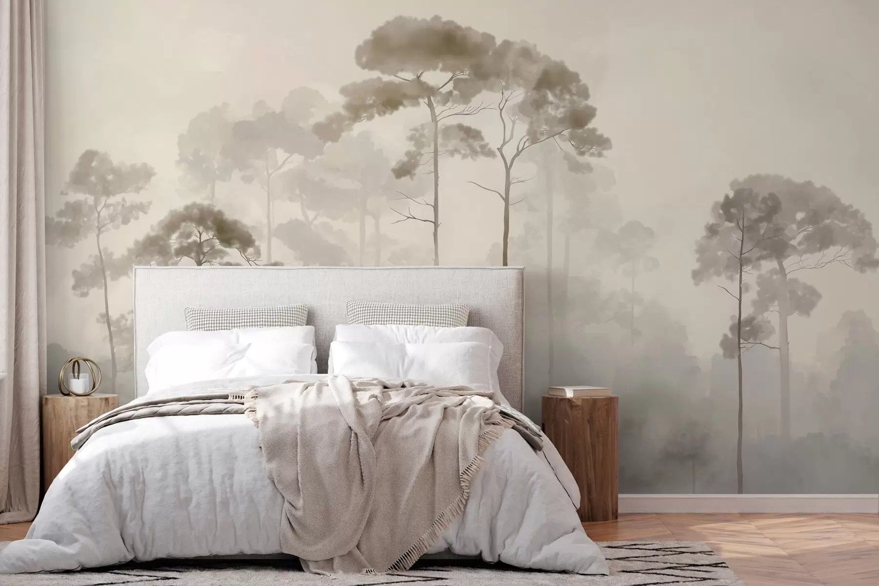 wall murals light silhouettes of pine trees in watercolour style w04634