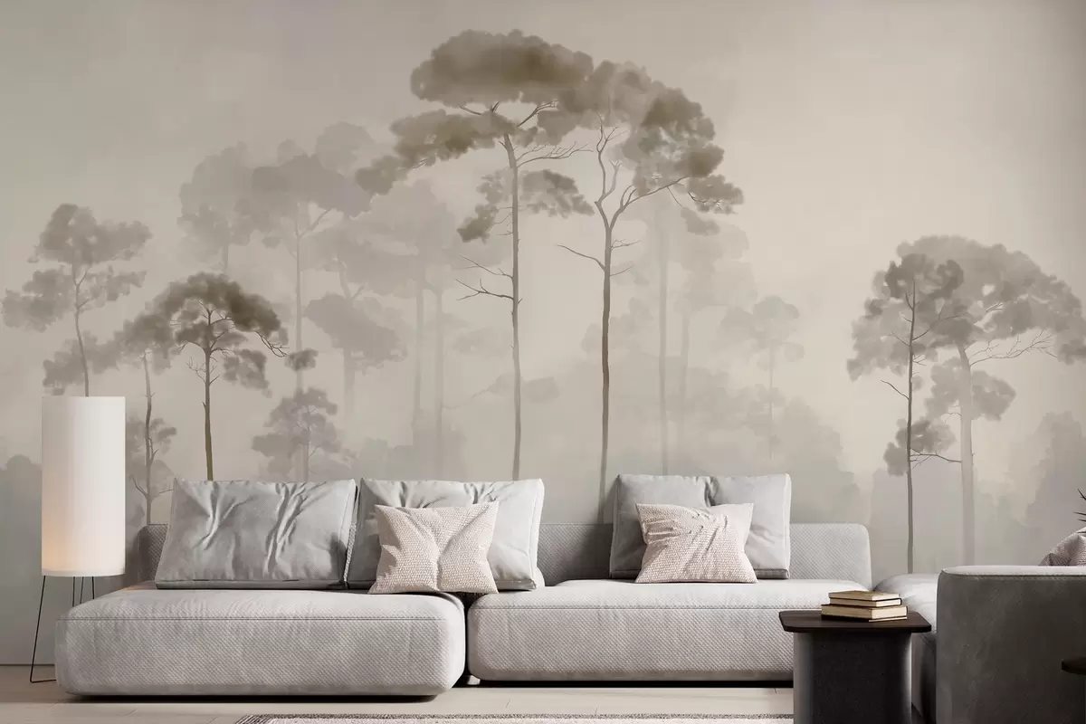 wall murals light silhouettes of pine trees in watercolour style w04634