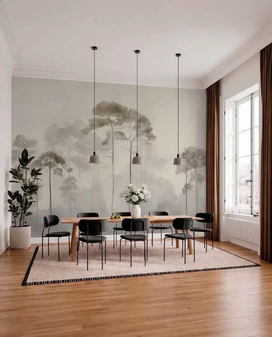 wall murals light silhouettes of pine trees in watercolour style w04634
