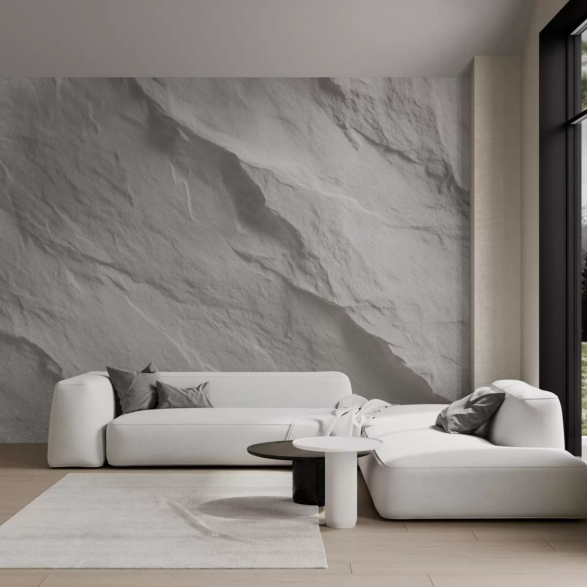 wall murals imitation of white rock in interior design w04818