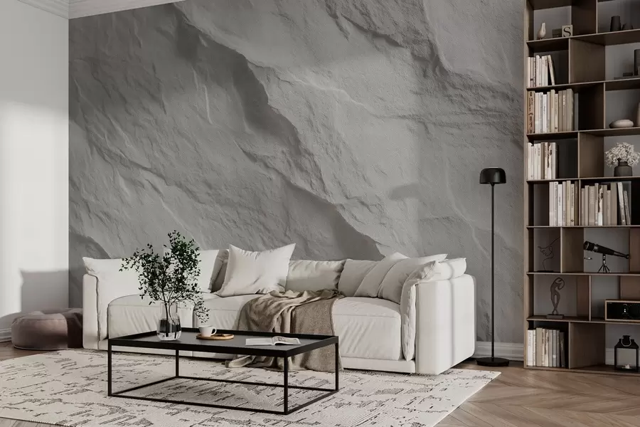 wall murals imitation of white rock in interior design w04818