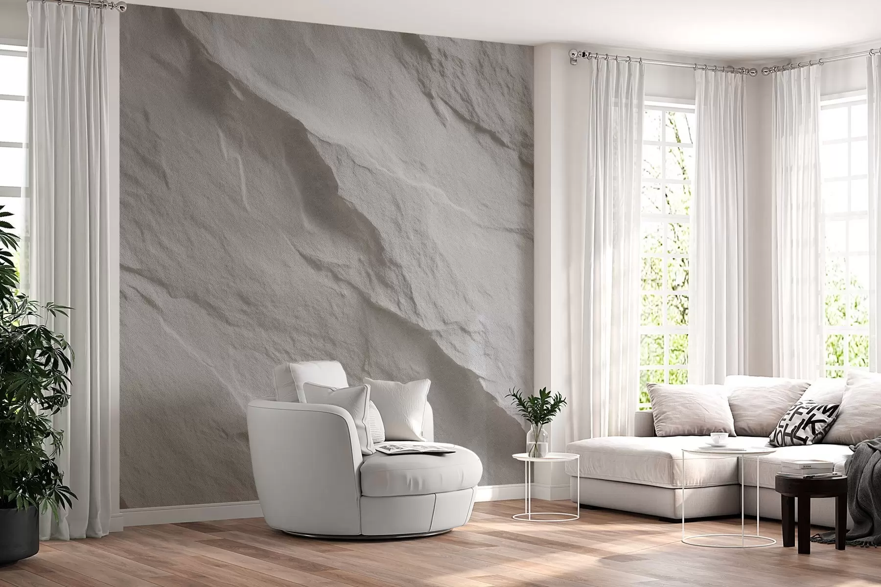 wall murals imitation of white rock in interior design w04818