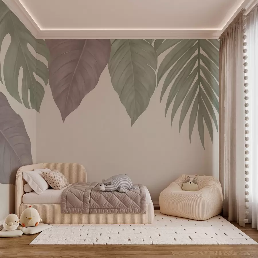 wall murals large tropical leaves in a simple style, from above w04819