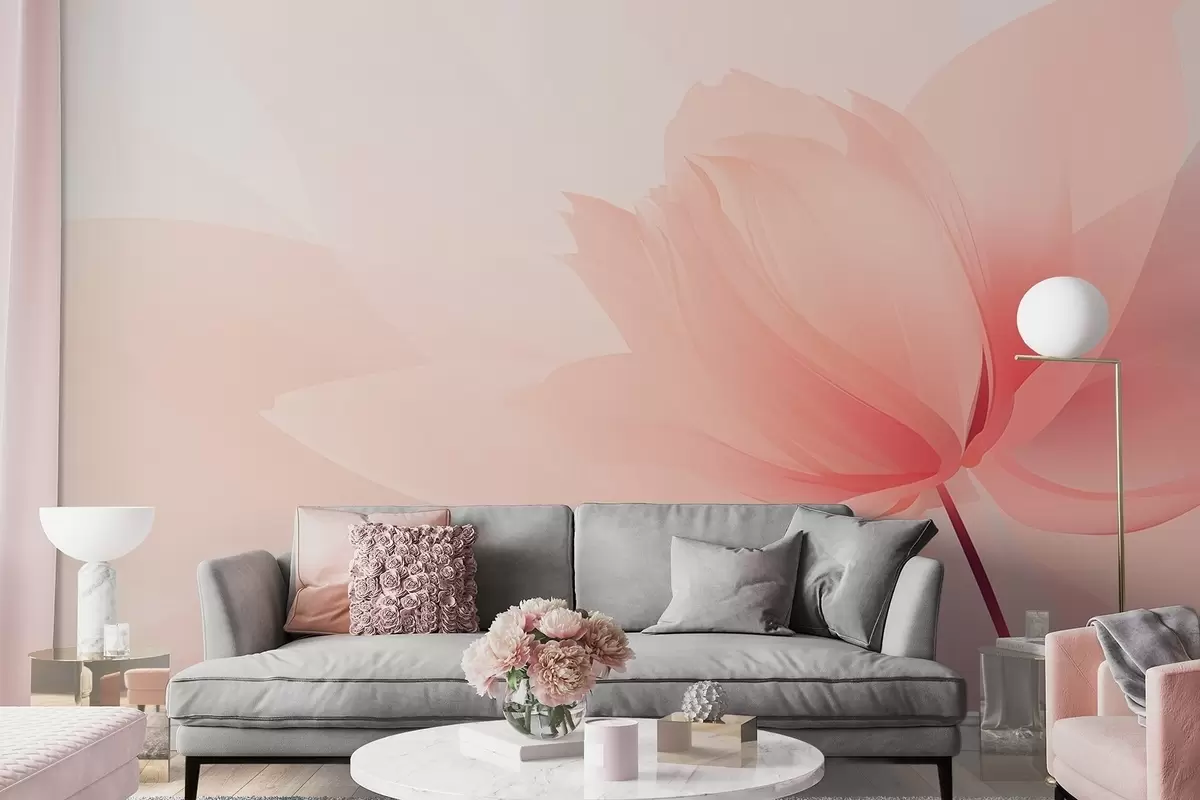 wall murals Large flower in soft peach-pink tones w09356