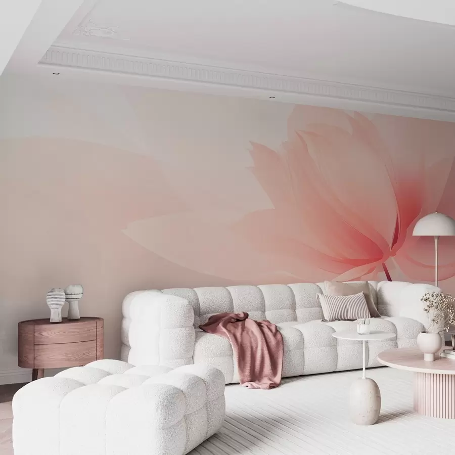 wall murals Large flower in soft peach-pink tones w09356