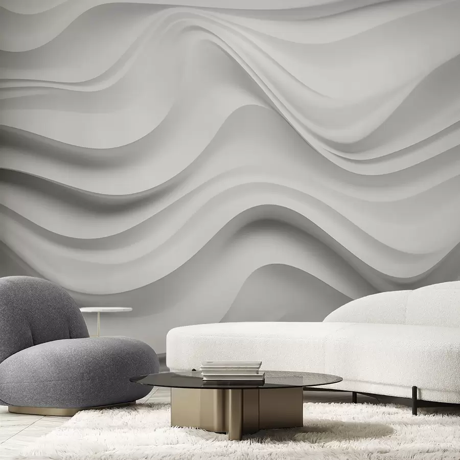 wall murals Black-and-white abstract 3D composition with smooth waves w09506