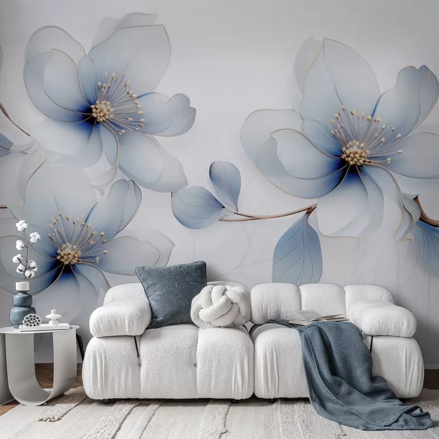 wall murals Elegant magnolia flower composition in shades of blue w09520