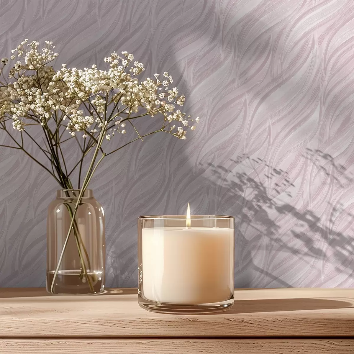 Wallpaper Textured brush waves, powder pink a00688v1