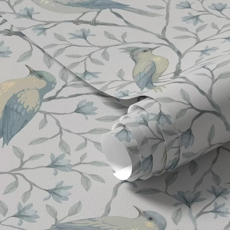 wall murals Birds on branches, gray-blue scheme a00782