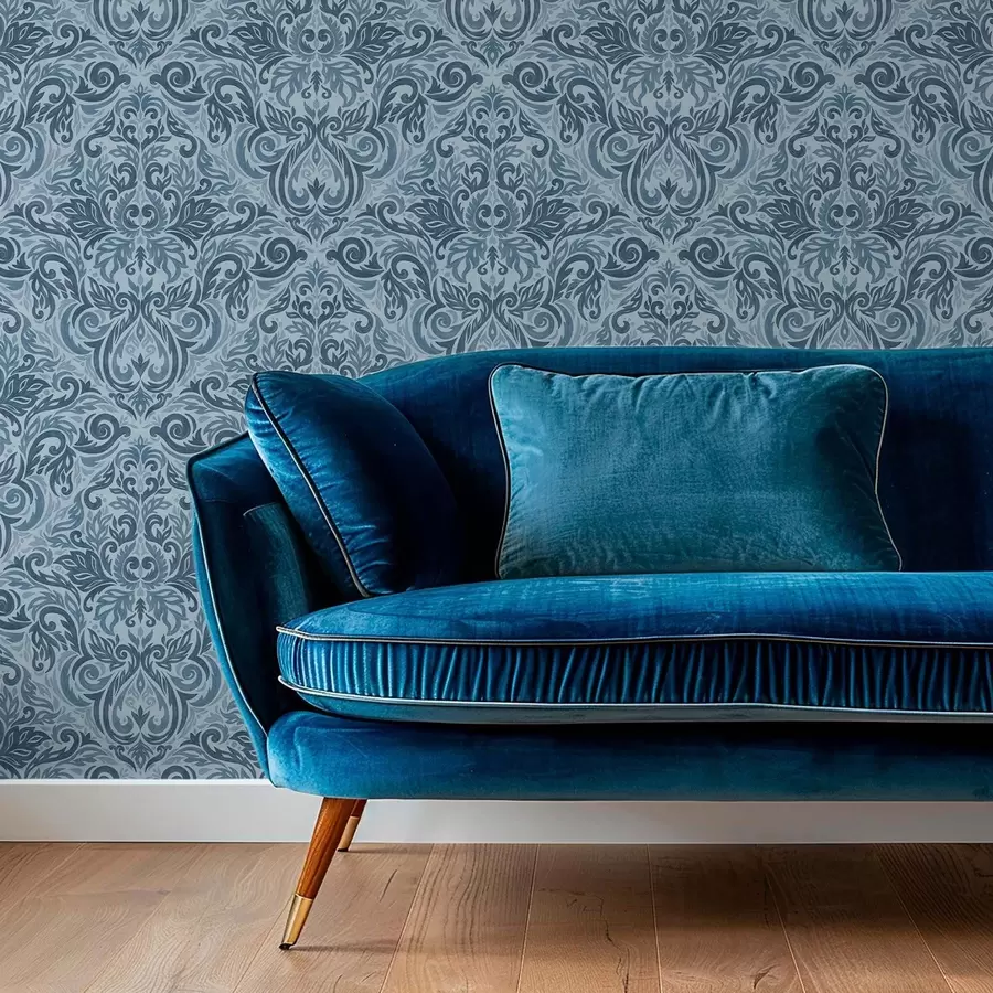 wall murals Damask in cool blue tones, stronger contrast a00826v2