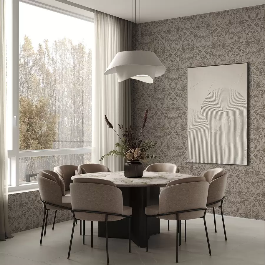 wall murals Damask in warm gray-brown tones on light ground a00826v3