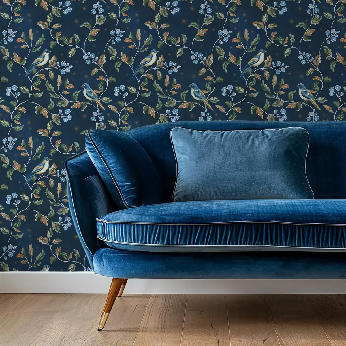 Wallpaper Tits on branches, night blue background with sparks a00858