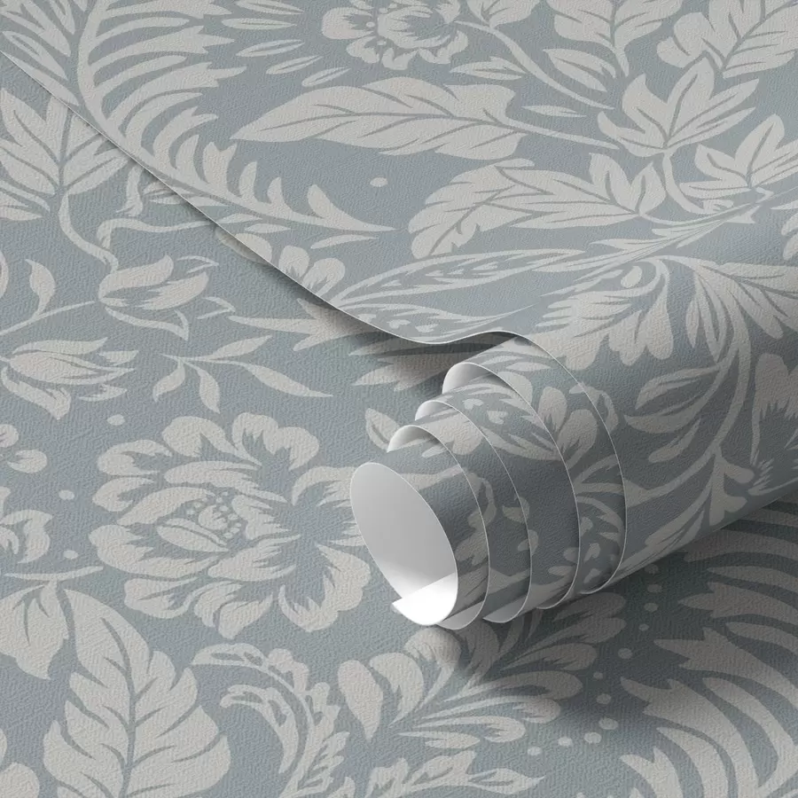 wall murals Monochrome floral pattern on gray-blue background a00859