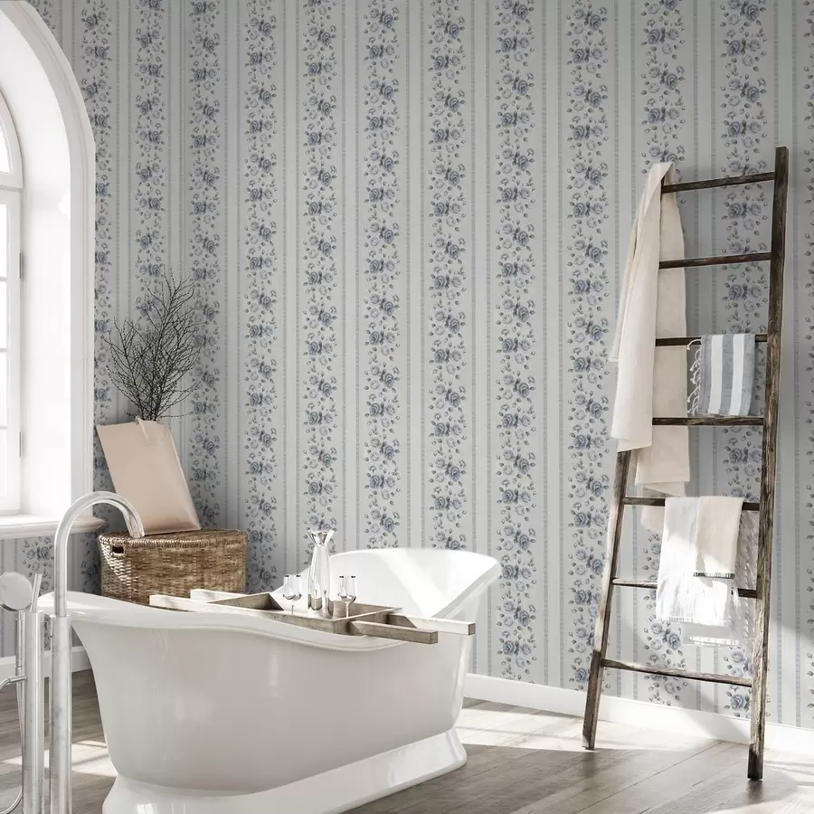 wall murals Blue roses in vertical bands on a light background a00860