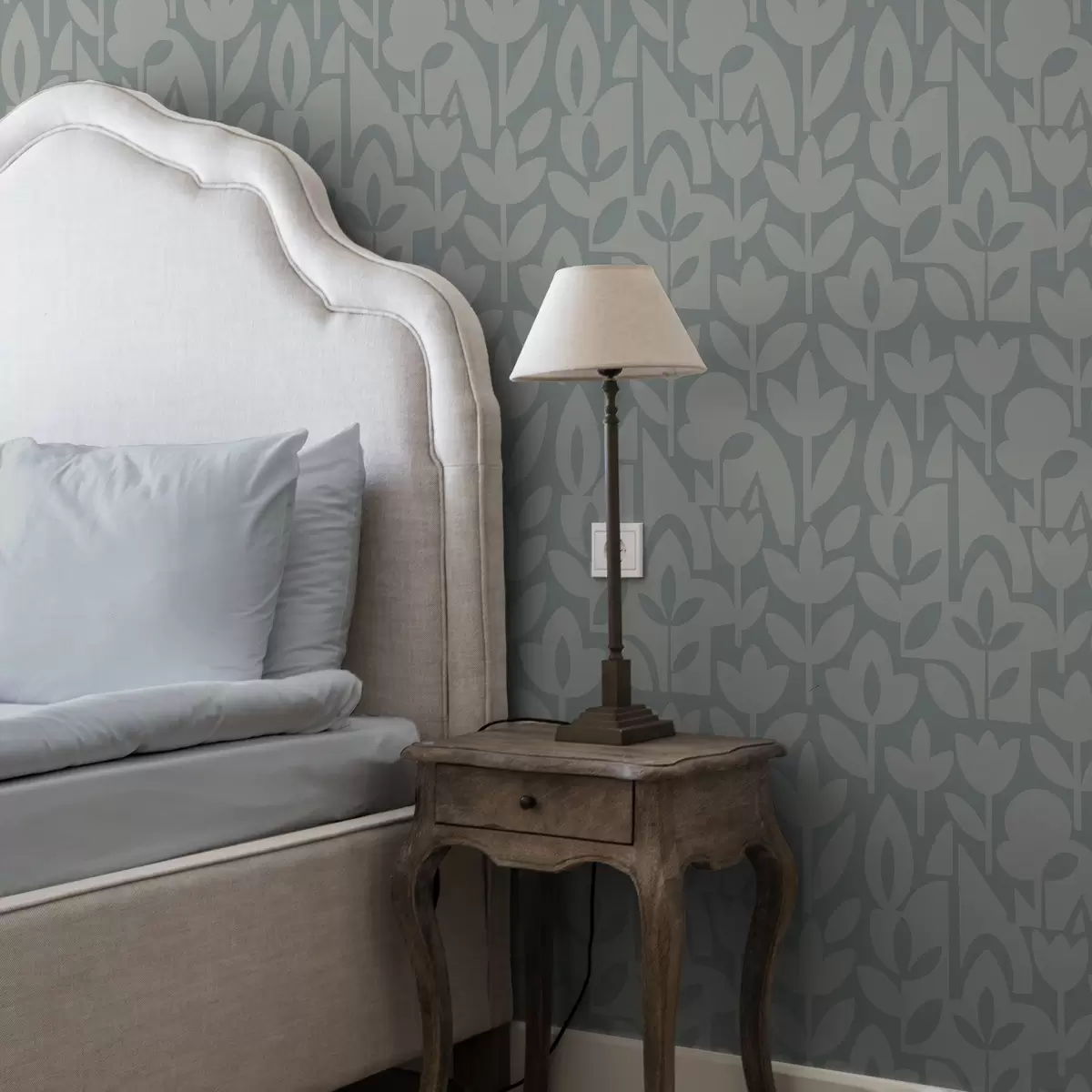 Wallpaper Geometric floral silhouettes in slate blue a00875