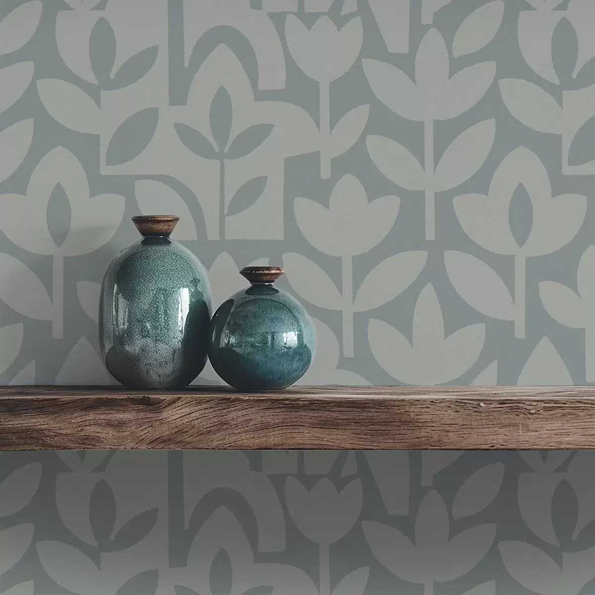 Wallpaper Geometric floral silhouettes in slate blue a00875