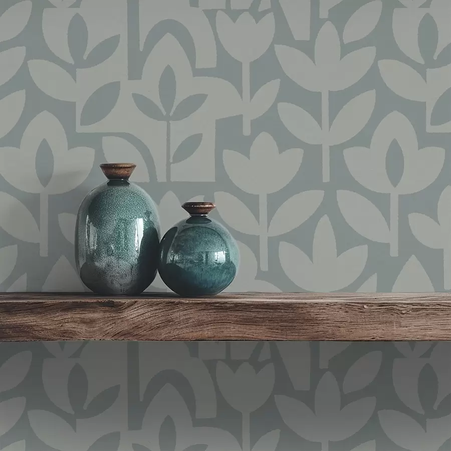 wall murals Geometric floral silhouettes in slate blue a00875