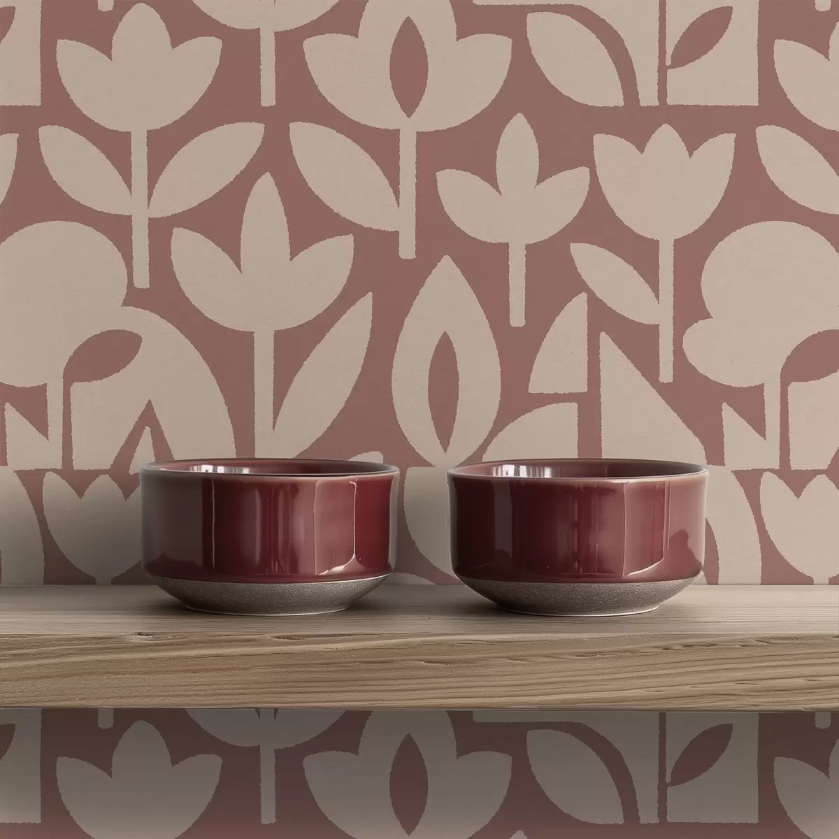 Wallpaper Geometric floral silhouettes in terracotta and cream a00875v2