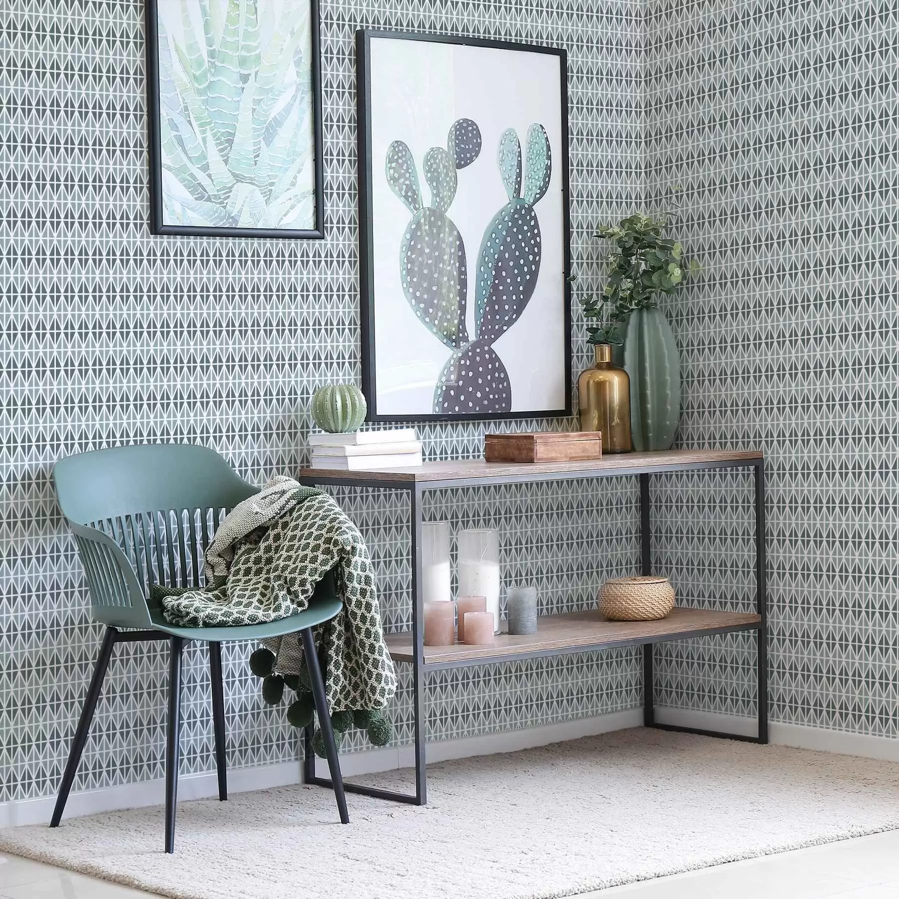 wall murals White lattice with dark teal crosses, geometric repeat a00904
