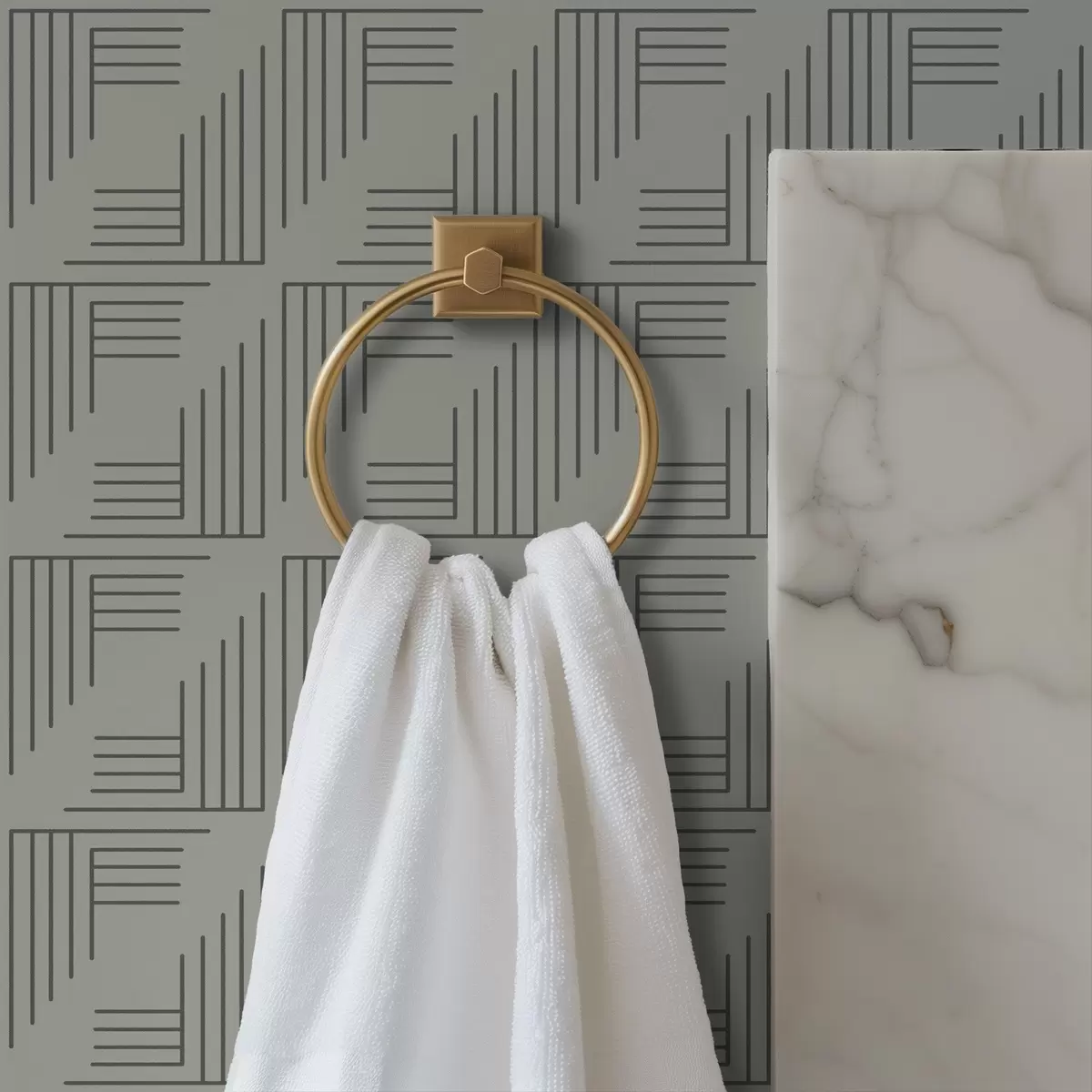 Wallpaper Linear corner blocks forming squares on warm gray a00907