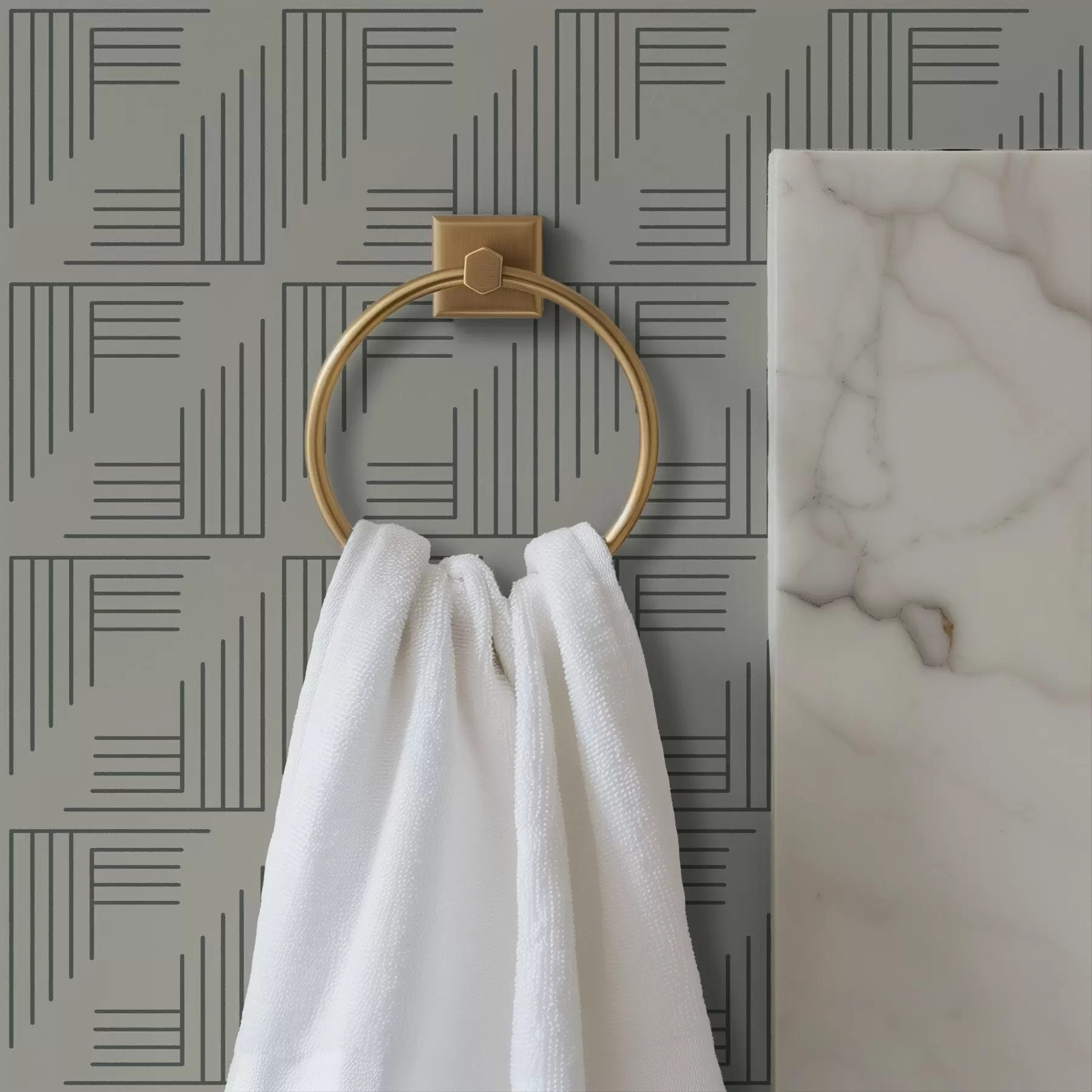 wall murals Linear corner blocks forming squares on warm gray a00907