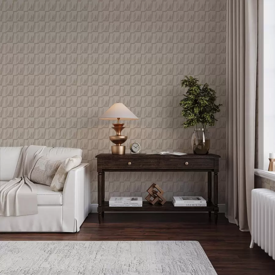 wall murals Cocoa linework corner squares on warm beige a00910