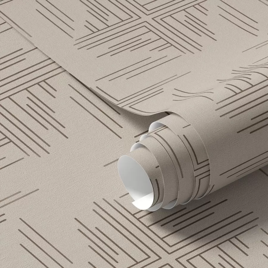 wall murals Cocoa linework grids with small central crosses, beige a00911